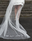 Single tier gathered veil with text