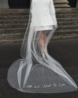 Single tier gathered veil with text