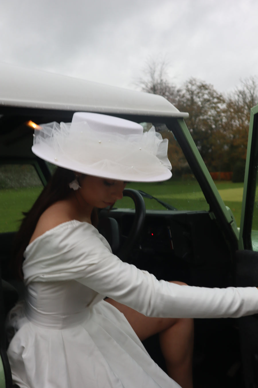 Pearl Tulle Boater Hat