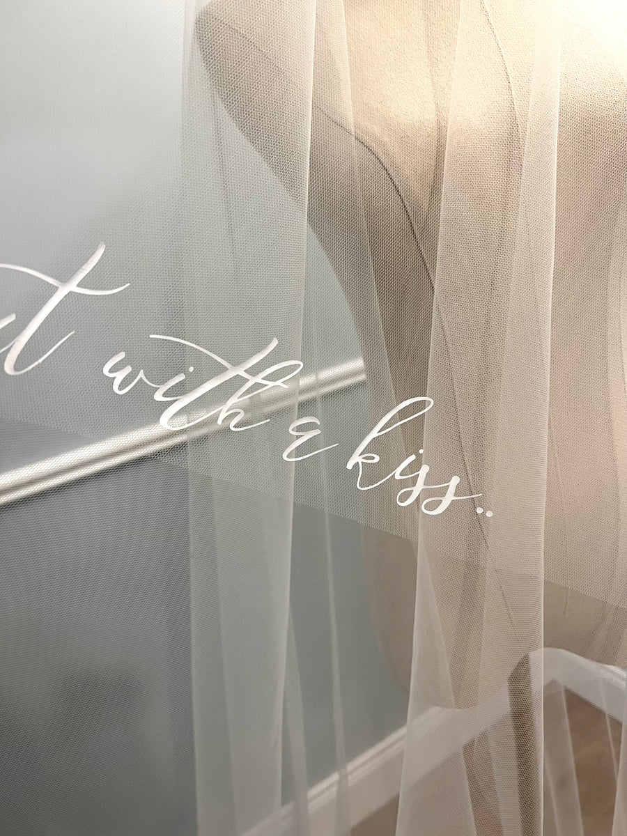 2 tier tulle veil with custom text with no gather