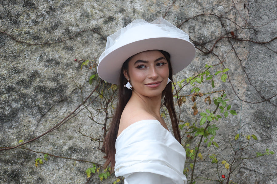 Pearl Tulle Boater Hat