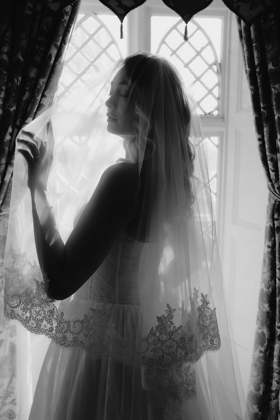 Ella 2-Tier Gathered Lace Trim Veil