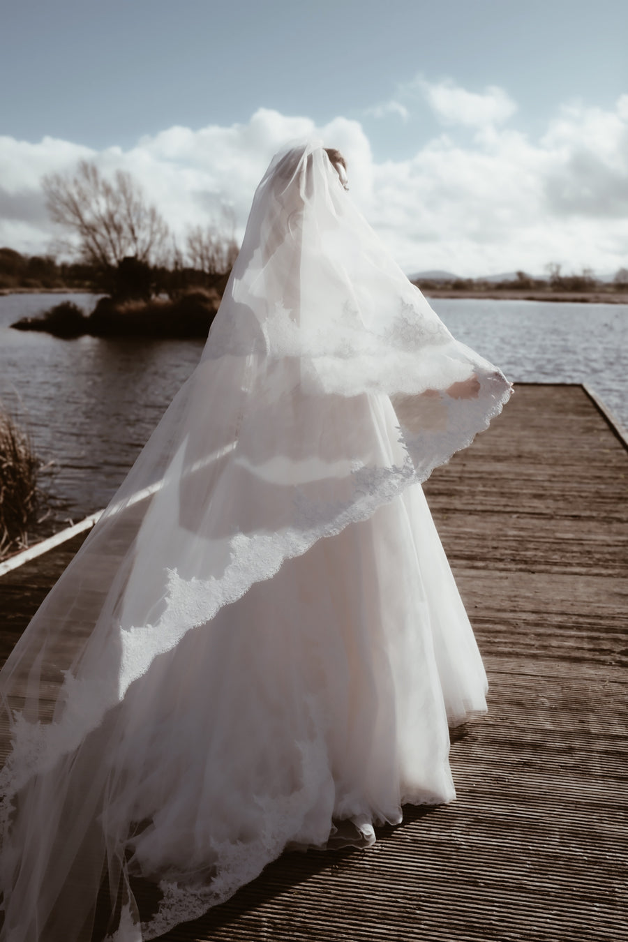 Ella 2-Tier Gathered Lace Trim Veil