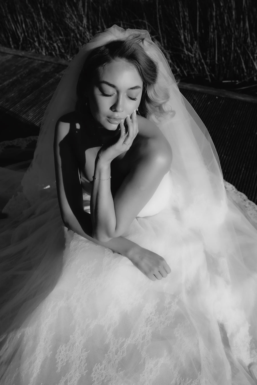 Ella 2-Tier Gathered Lace Trim Veil