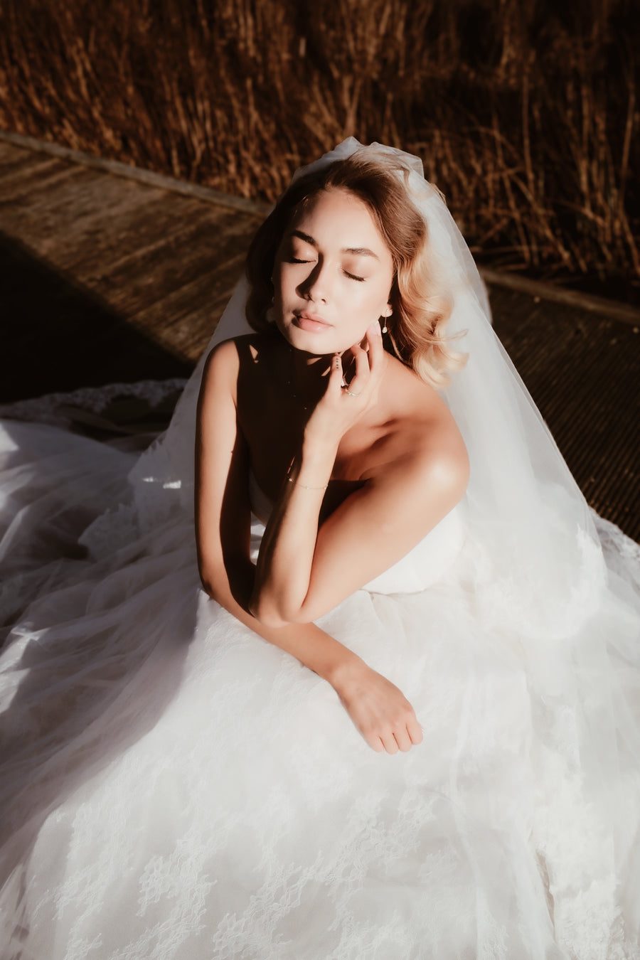 Ella 2-Tier Gathered Lace Trim Veil