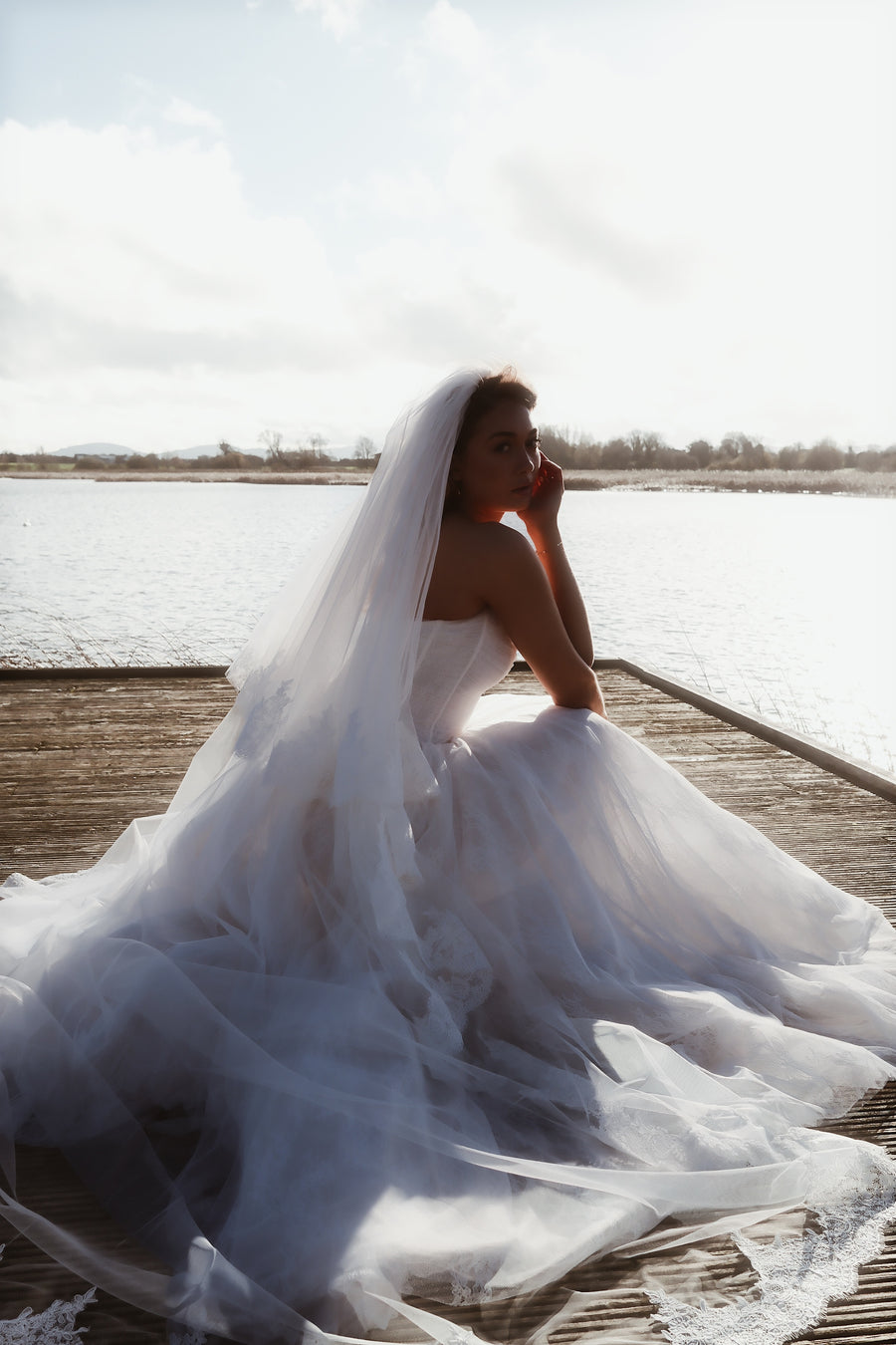 Ella 2-Tier Gathered Lace Trim Veil