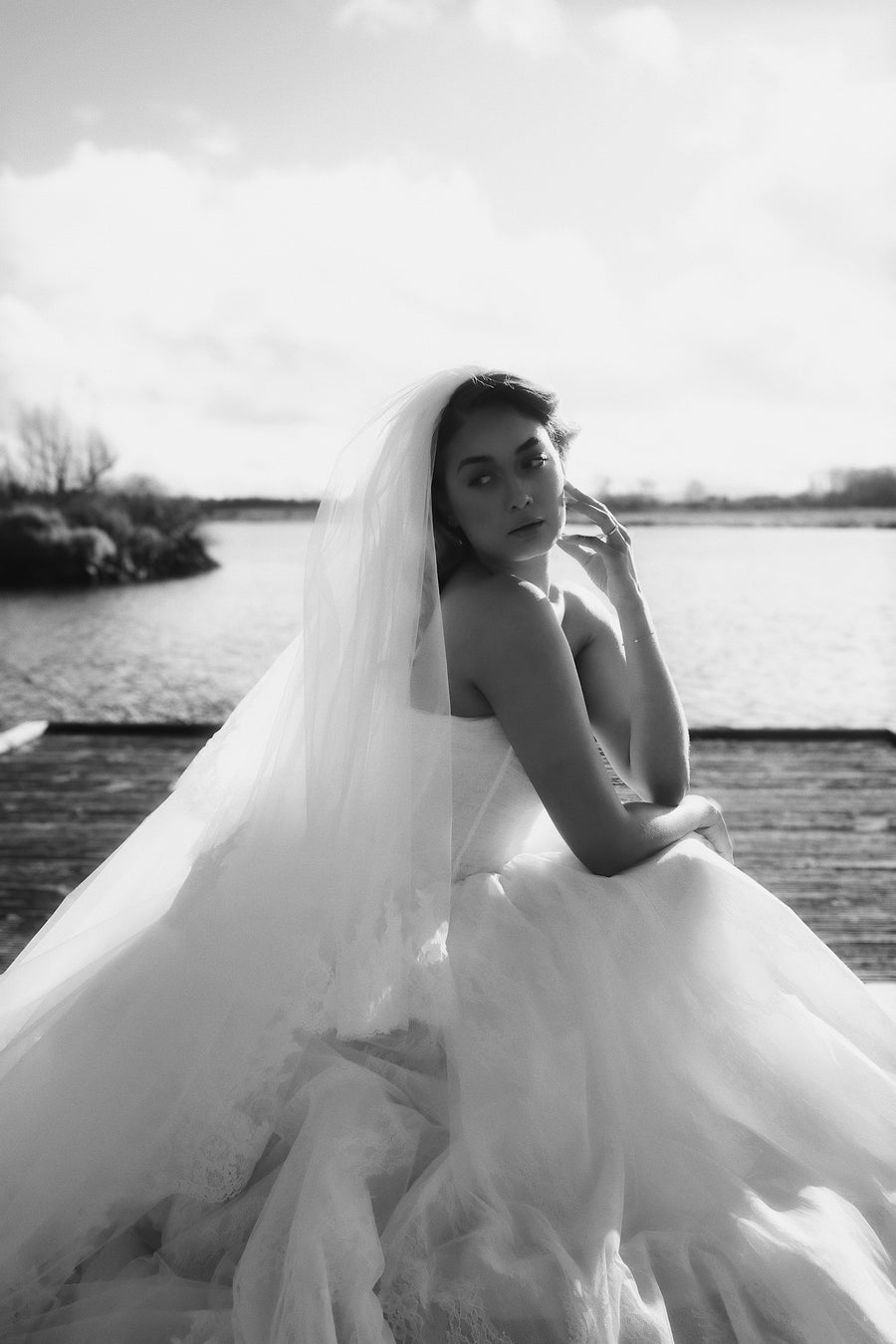 Ella 2-Tier Gathered Lace Trim Veil