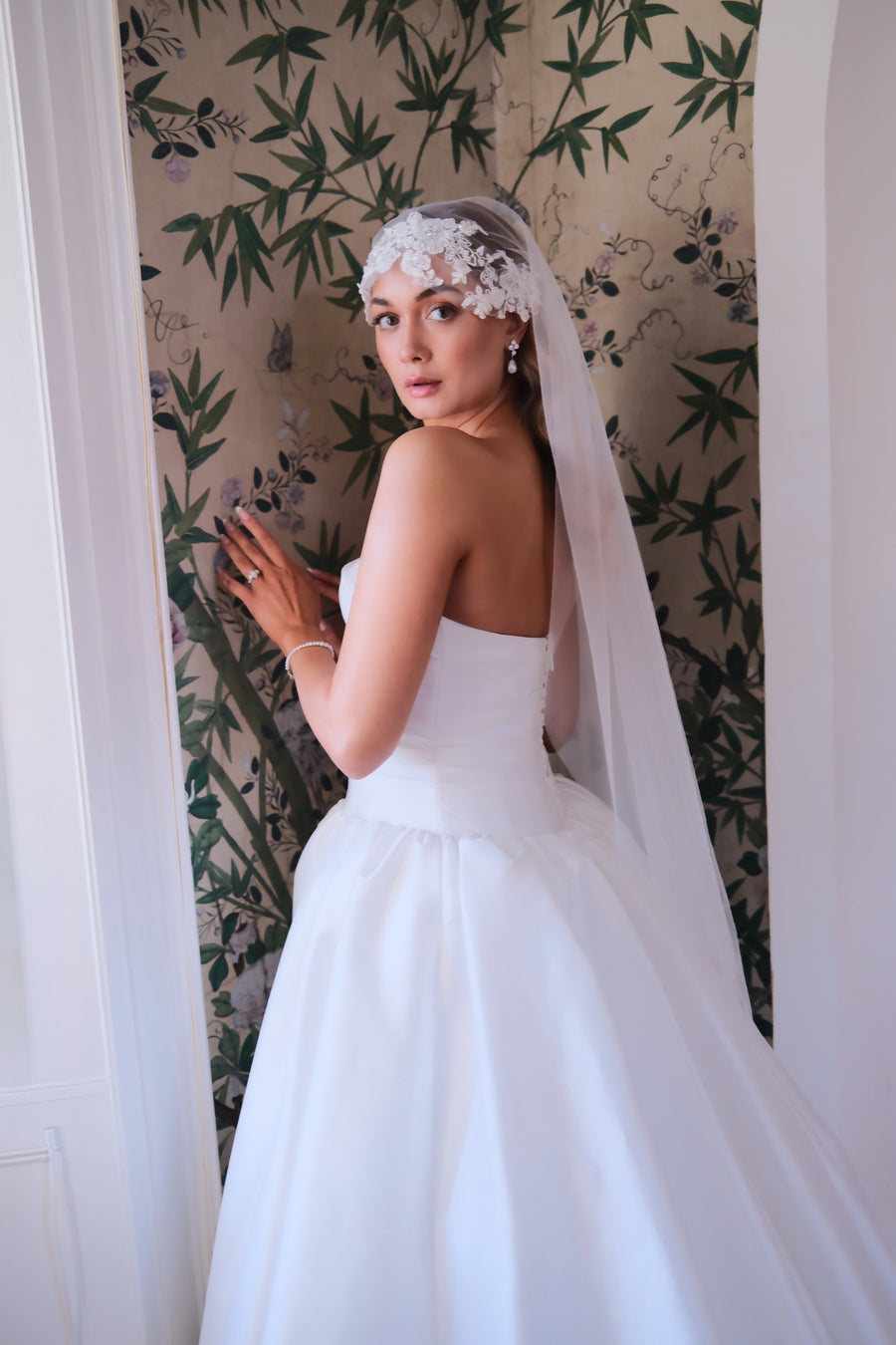Jackie Capped Veil - Embellished Juliet style cap veil