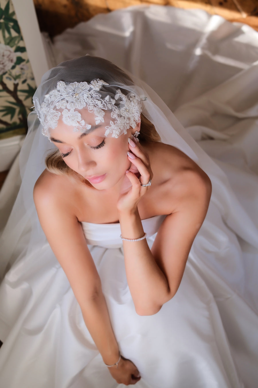 Jackie Capped Veil - Embellished Juliet style cap veil