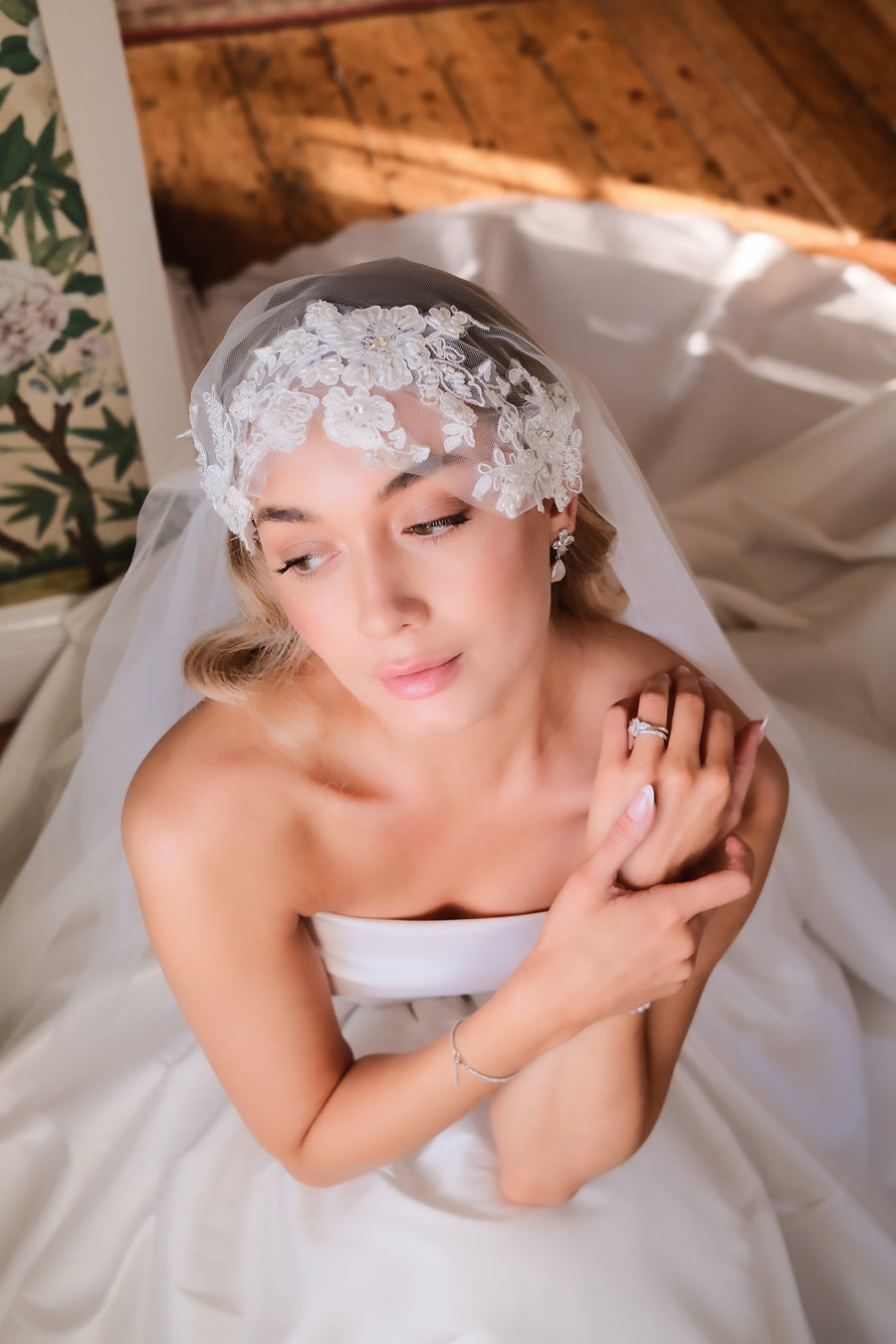 Jackie Capped Veil - Embellished Juliet style cap veil