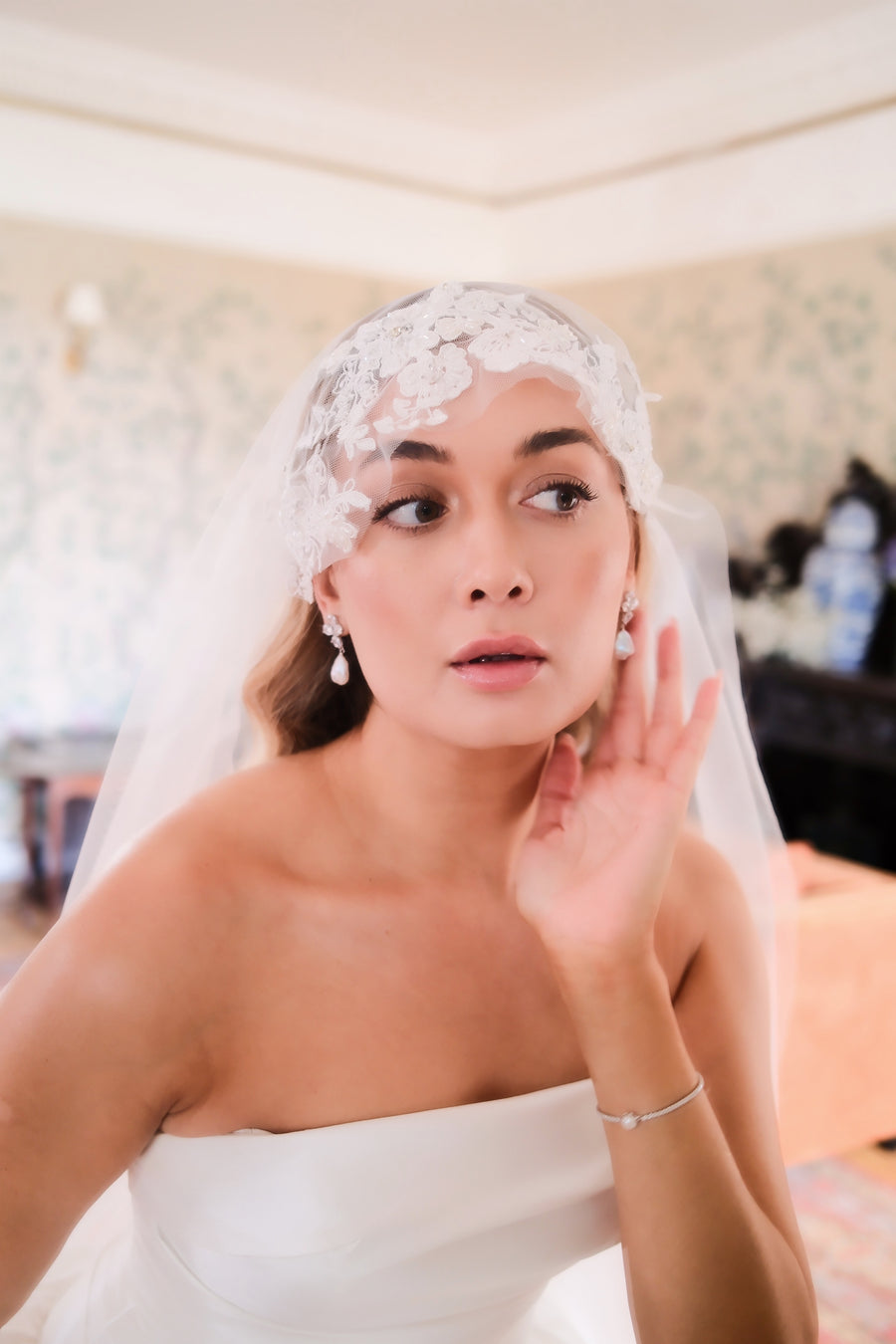 Jackie Capped Veil - Embellished Juliet style cap veil